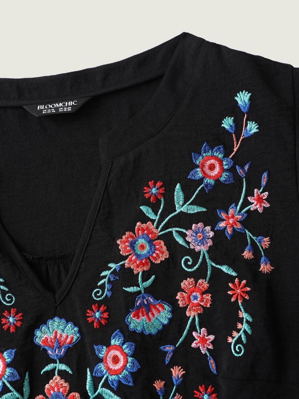 BloomChic Black Midi Dress with Multicolor Floral Embroidery - Picture 6 of 10